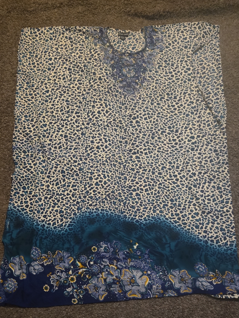 Embroidered Blue Floral & Animal Print Women’s Tunic Top One Size